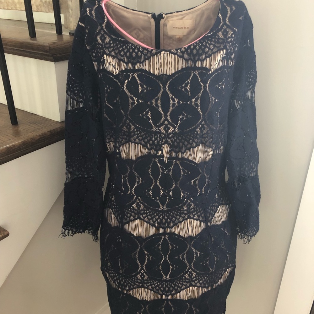 NWOT Navy “sheer”cocktail dress